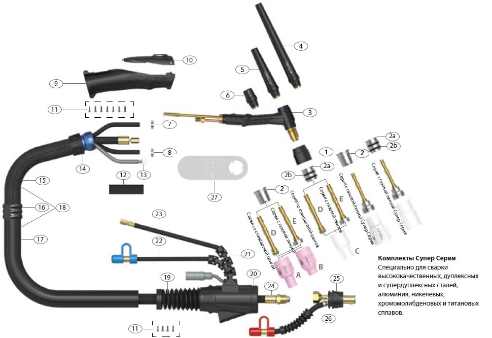 Комплектующие к сварочной горелки Arc T1W
